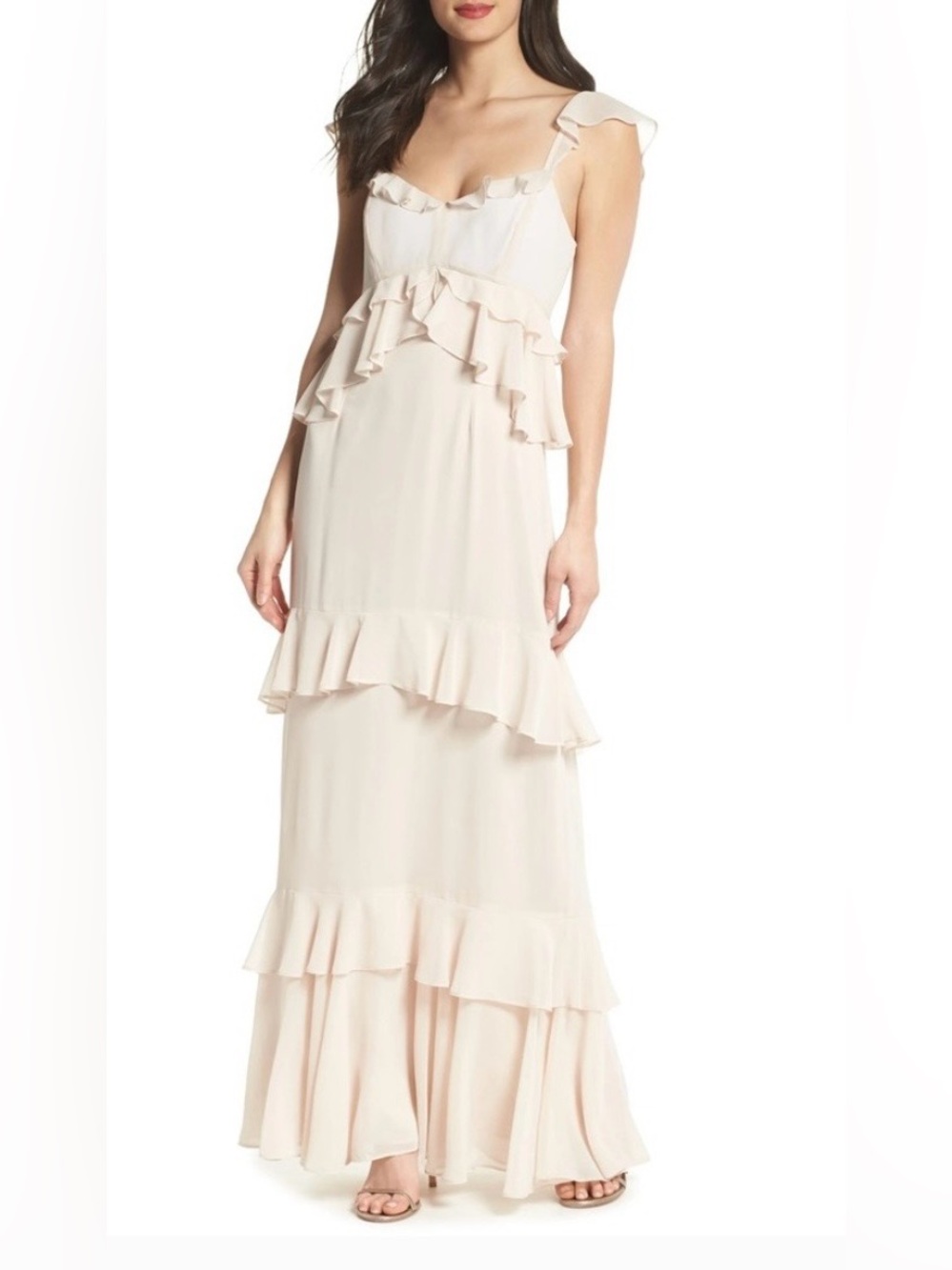 Wayf Gwyneth Blush Tiered Ruffle Maxi Dress Size XL Wedding Classy Fairy